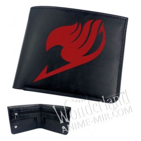 Кошелек черный кожаный Хвост феи - красный логотип / Fairy tail